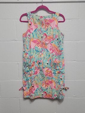 Lilly Pulitzer Pink & Aqua Flamingo Print Sleeveless Shift Dress